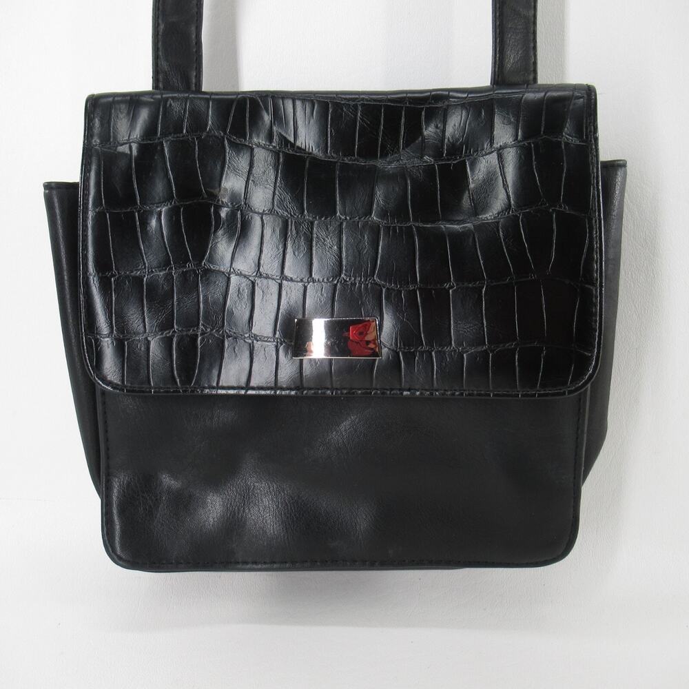 Worthington Crossbody Handbag Women S Black Croc Faux Leather Purse Shoulder Bag